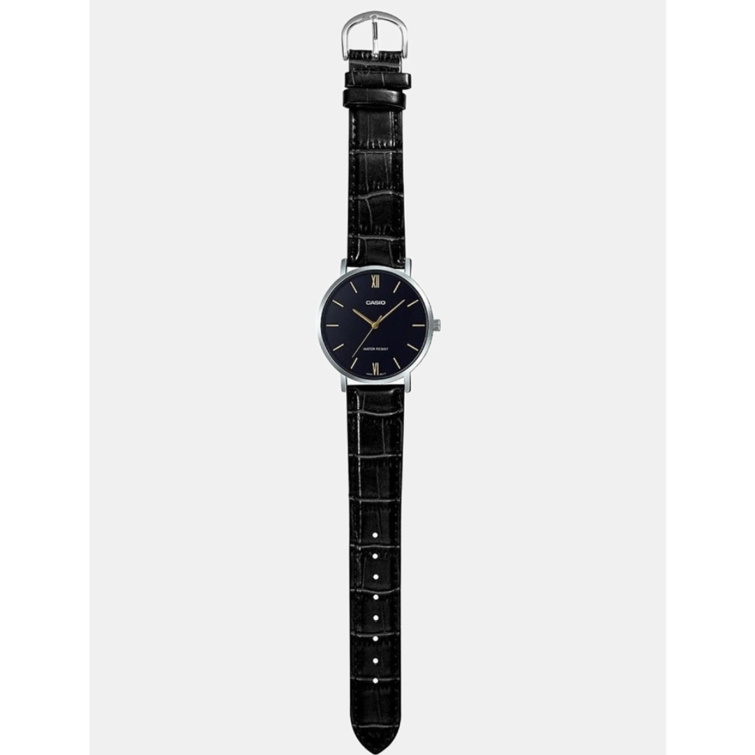 Casio MTP-VT01L-1BUDF A1615 | Enticer Men Quartz Black Dial Analog Leather Watch