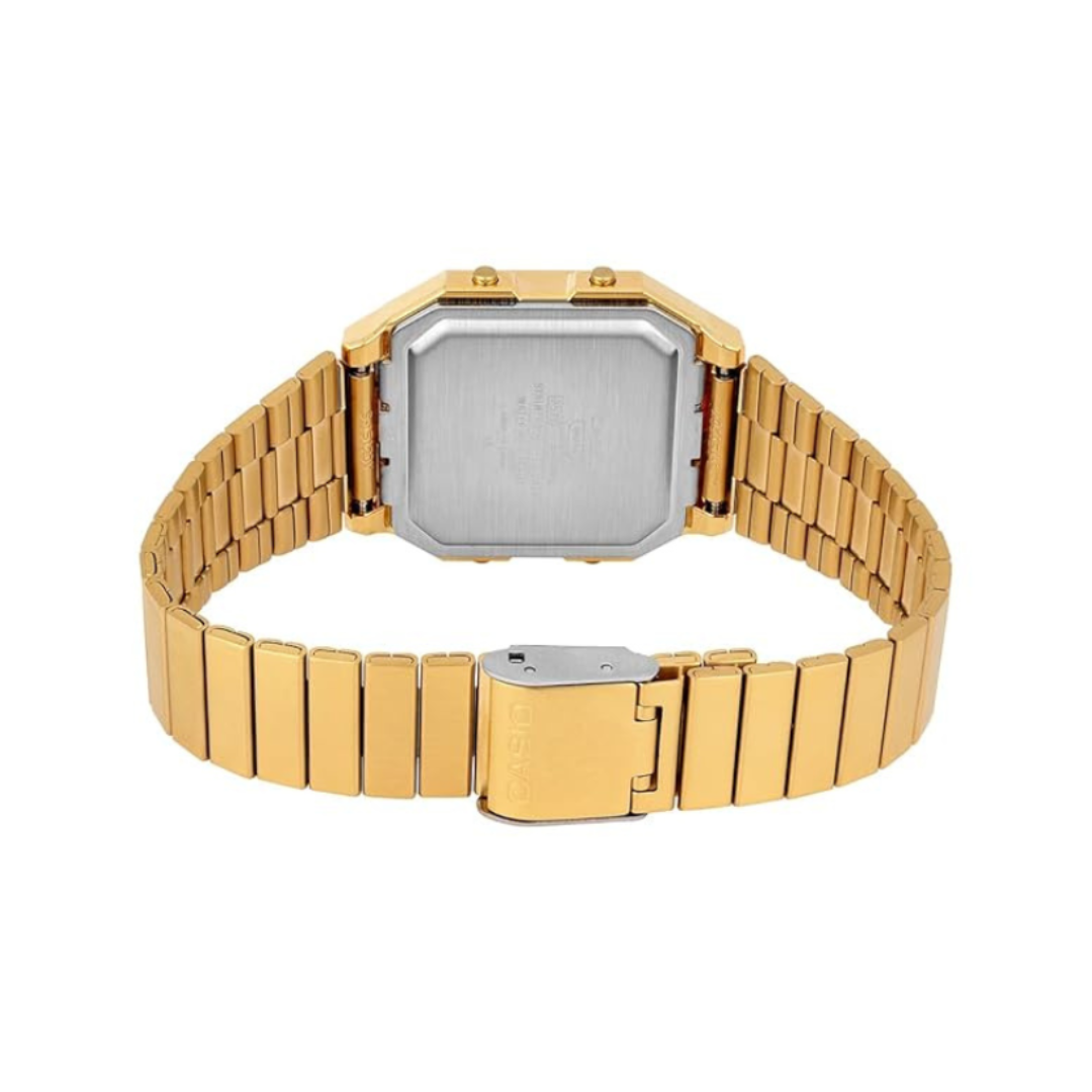 Casio A130WEG-9ADF D390 | Vintage Unisex Quartz Gold Dial Digital Stainless Steel Watch