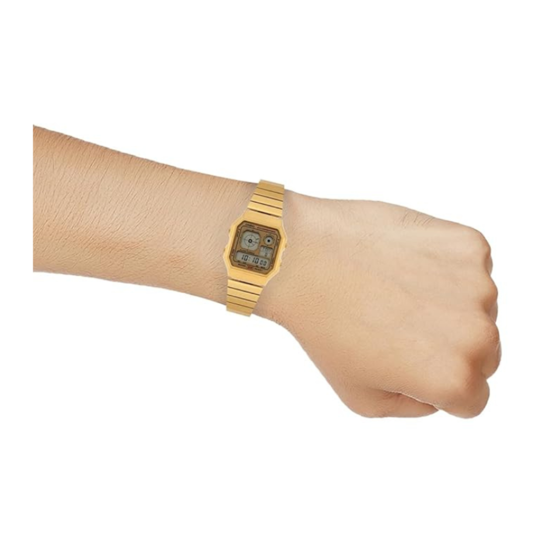 Casio A130WEG-9ADF D390 | Vintage Unisex Quartz Gold Dial Digital Stainless Steel Watch