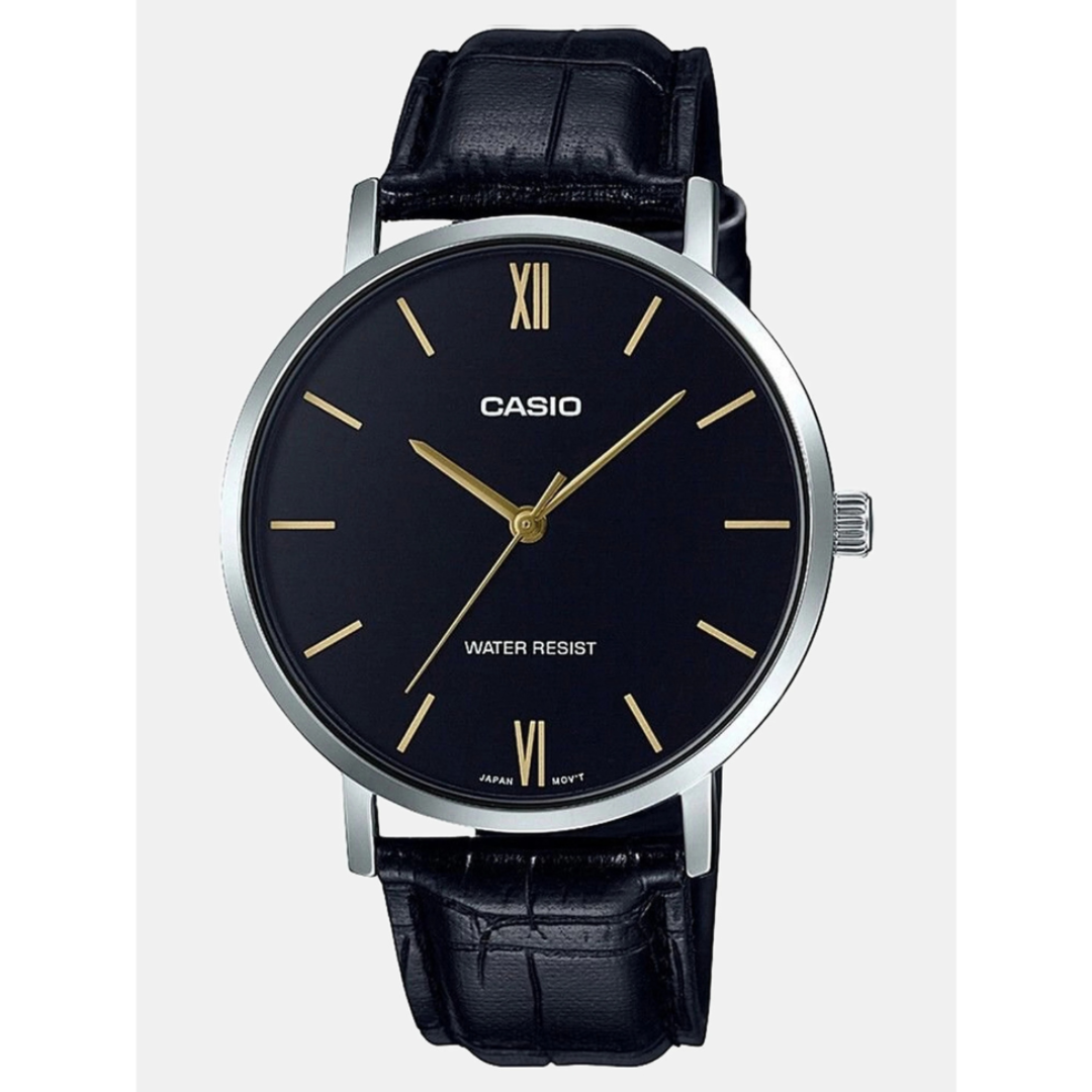 Casio MTP-VT01L-1BUDF A1615 | Enticer Men Quartz Black Dial Analog Leather Watch