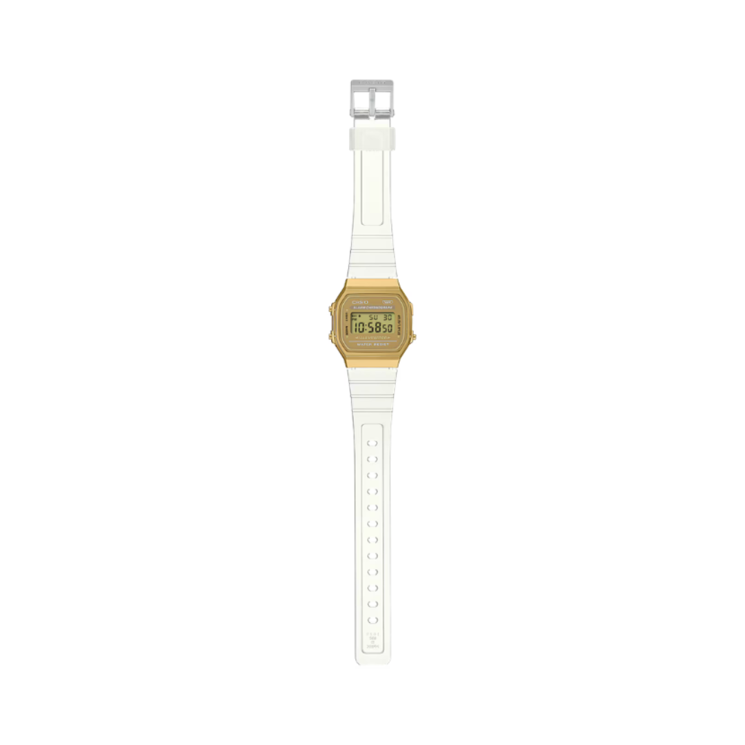 Casio A168XESG-9ADF D307 | Vintage Unisex Quartz Gold Dial Digital Resin Watch.