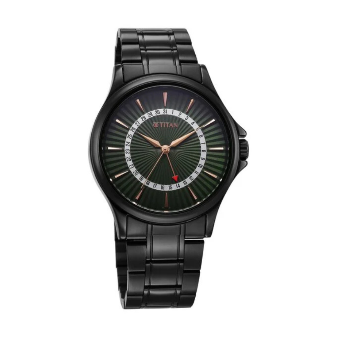 Titan 10038NM01 | Titan Karishma Quartz Analog with Date Green Dial Stainless Steel Strap Watch For Men