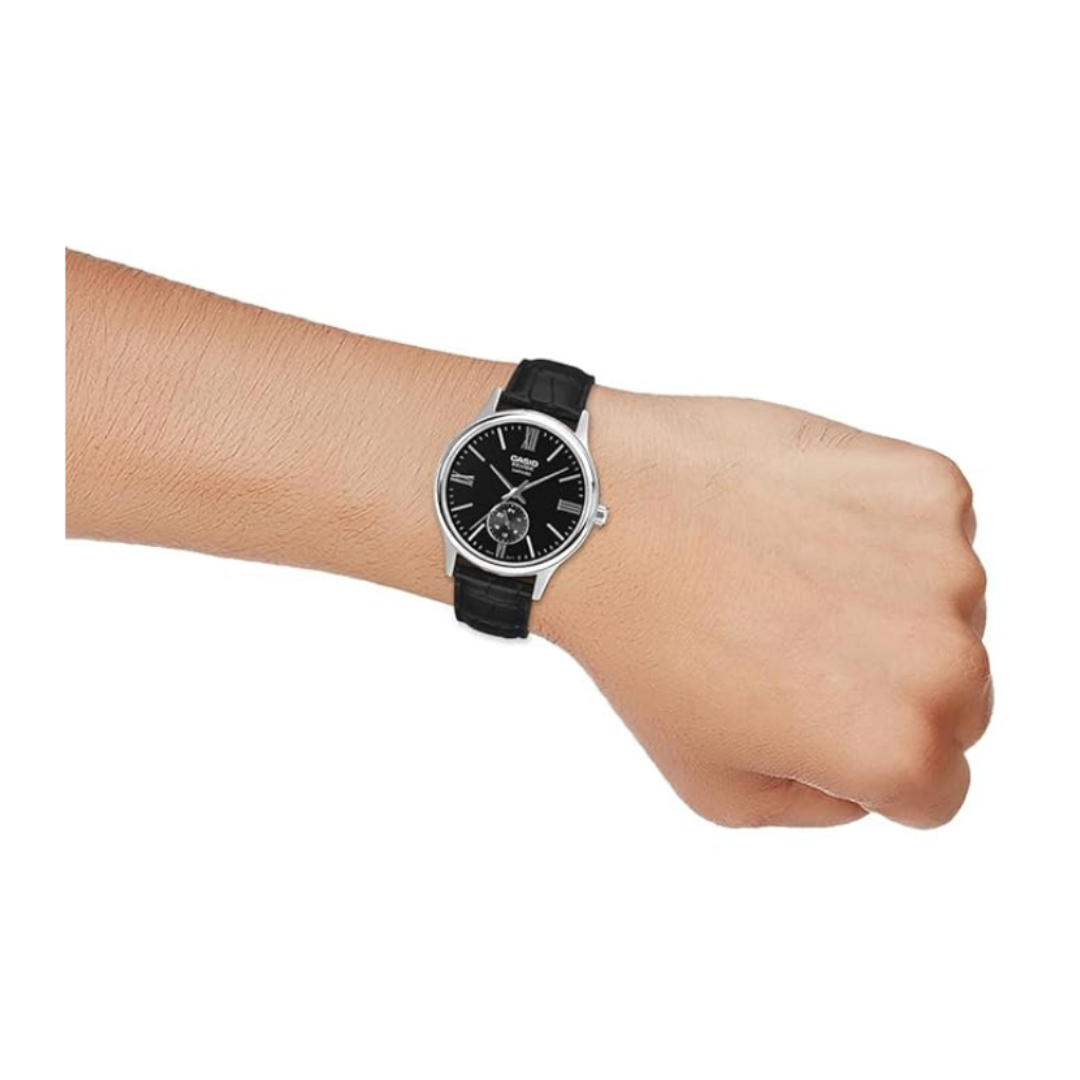 Casio BMS-100L-1AVDF A2538 | Men Quartz Black Dial Analog Leather Watch