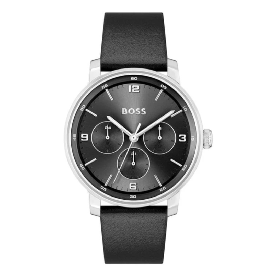 Boss 1514125 | Contender Men Quartz Black Dial Multi-Function Leather Watch.