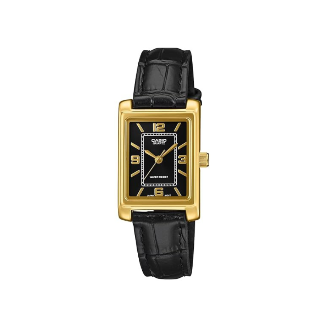 Casio LTP-1234PGL-1AEF A2559 | Women Quartz Black Dial Analog Leather Watch