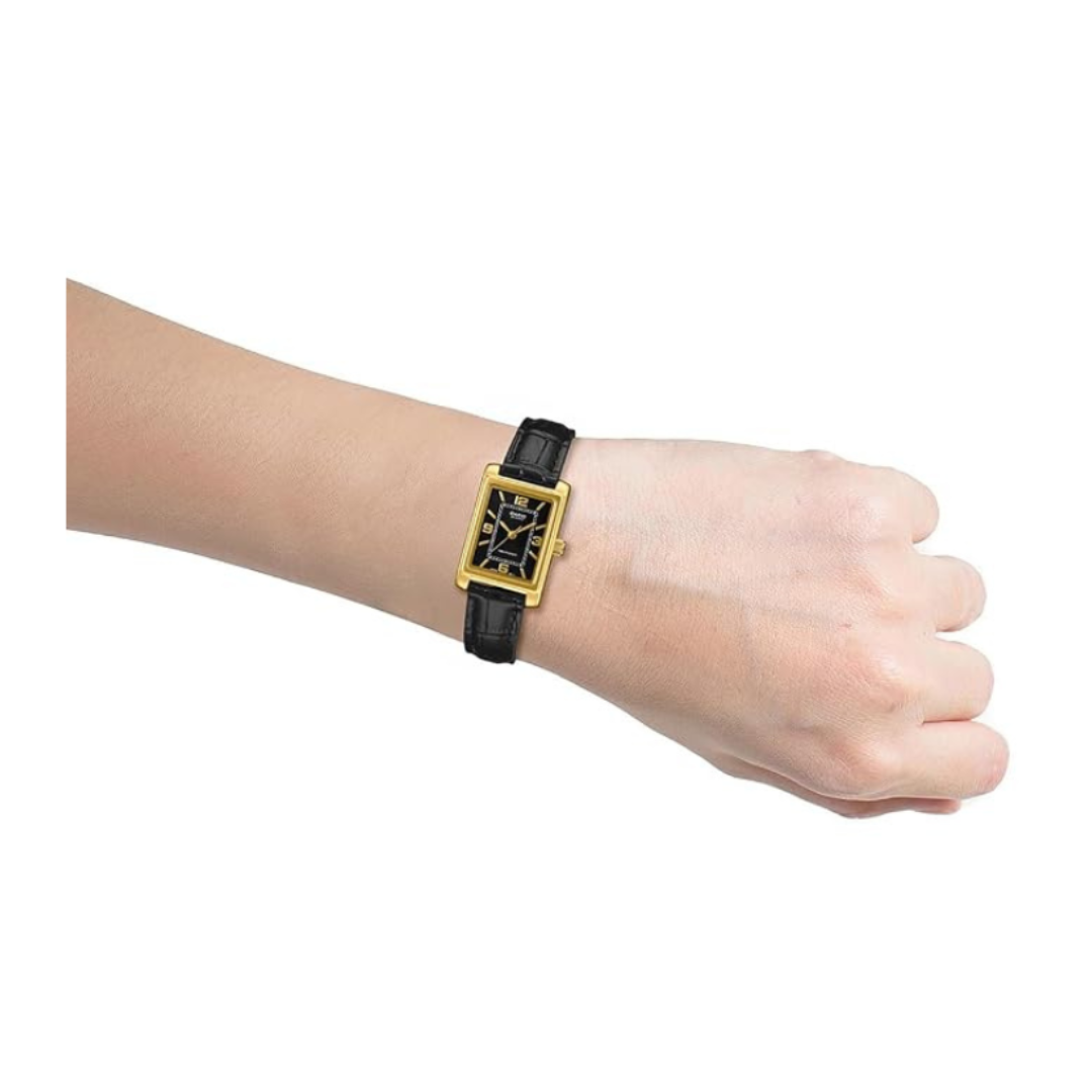 Casio LTP-1234PGL-1AEF A2559 | Women Quartz Black Dial Analog Leather Watch