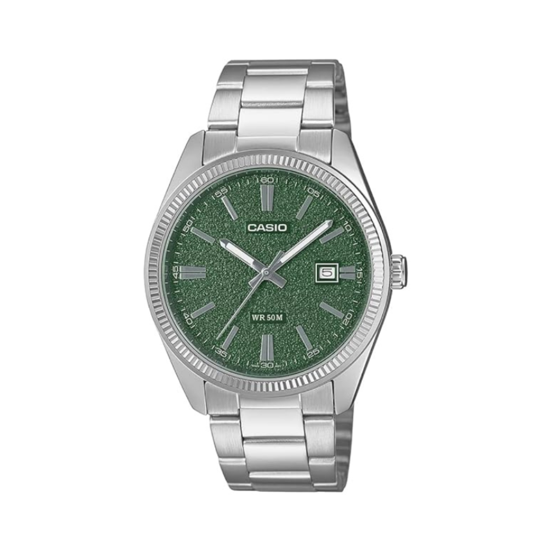 Casio MTP-1302DA-3AVDF A2487 | Enticer Men Quartz Green Dial Analog Stainless Steel Watch