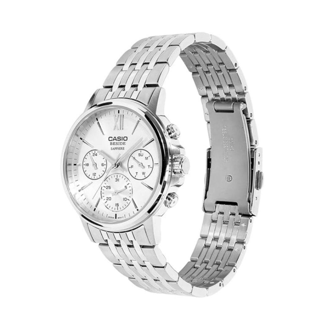 Casio BMS-300D-7AVDF A2542 | Men Quartz White Dial Chronograph Stainless Steel Watch