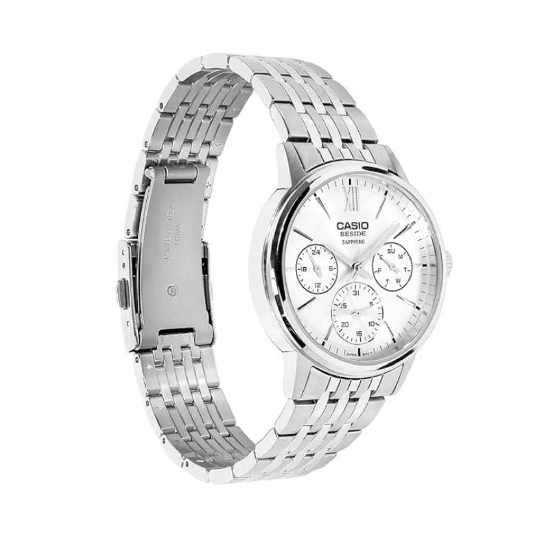 Casio BMS-300D-7AVDF A2542 | Men Quartz White Dial Chronograph Stainless Steel Watch