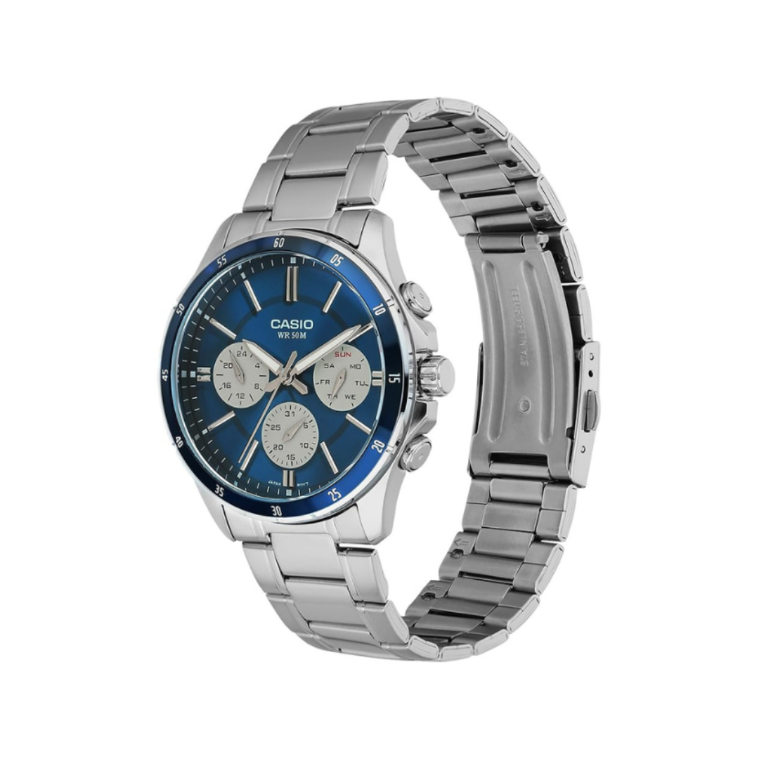 Casio MTP-1374D-2A3VDF A2346 | Enticer Men Quartz Blue Dial Multi-Function Stainless Steel Watch