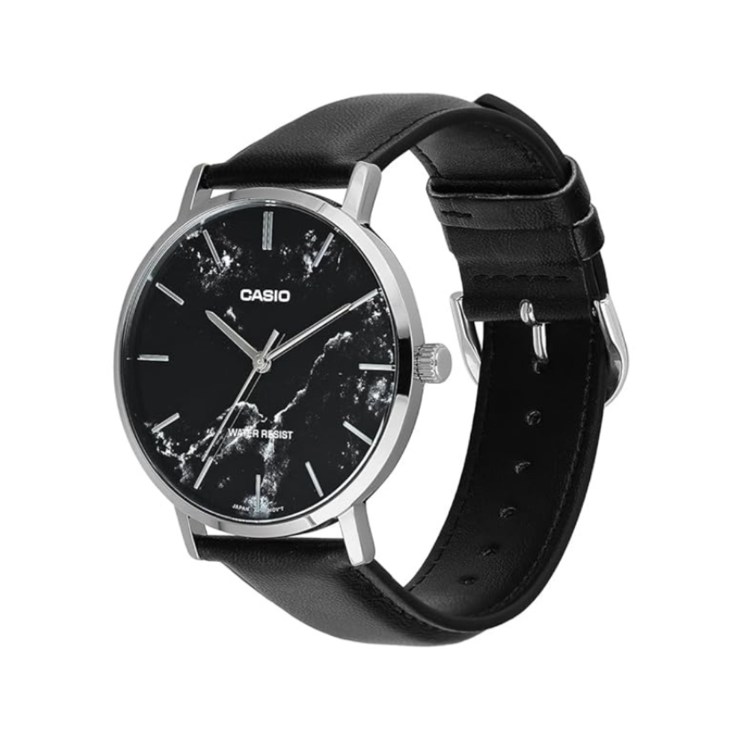 Casio MTP-VT01LM-1AUDF A2351 | Enticer Men Quartz Black Dial Analog Leather Watch