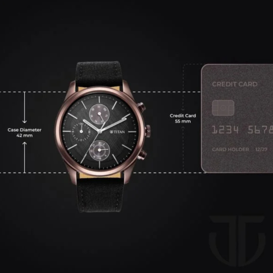 Titan 1805QP01 | Titan Men's Infinity Chrono watch: Precise Blue Dial, Rose Gold Highlights, Durable Leather Strap
