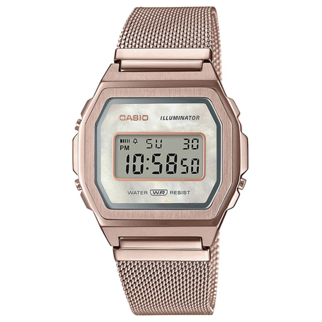 Casio A1000MCG-9EF D195 | Vintage Unisex Quartz Rose Gold Dial Digital Stainless Steel Watch