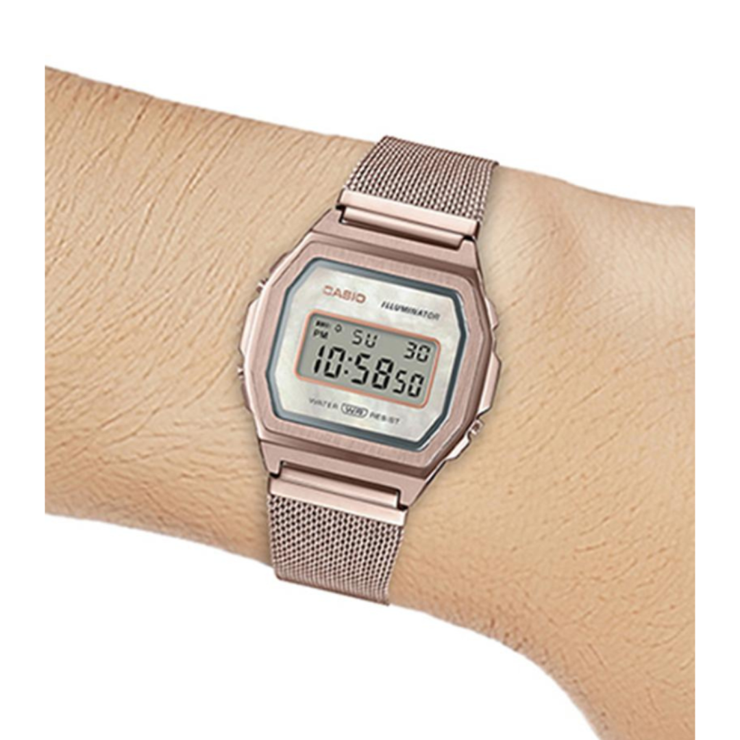 Casio A1000MCG-9EF D195 | Vintage Unisex Quartz Rose Gold Dial Digital Stainless Steel Watch