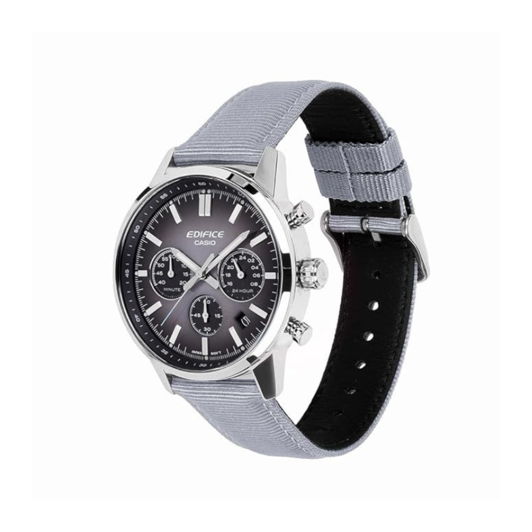 Casio ED694 | Edifice Men Quartz Grey Dial Chronograph Leather Watch EFR-575C-8A.