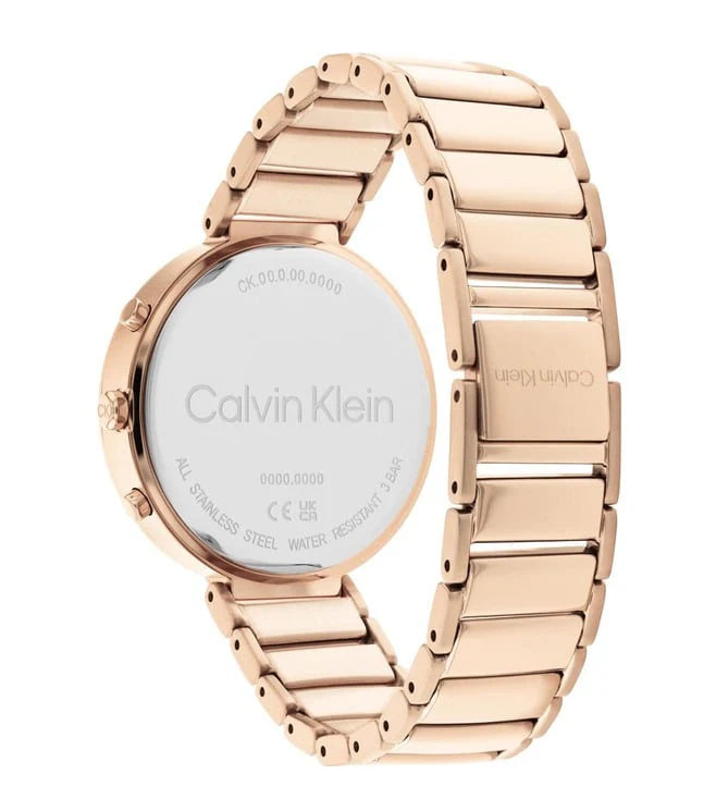 Calvin Klein 25200283 | Minimalistic T-Bar Women Quartz Pink Dial Chronograph Stainless Steel Watch.