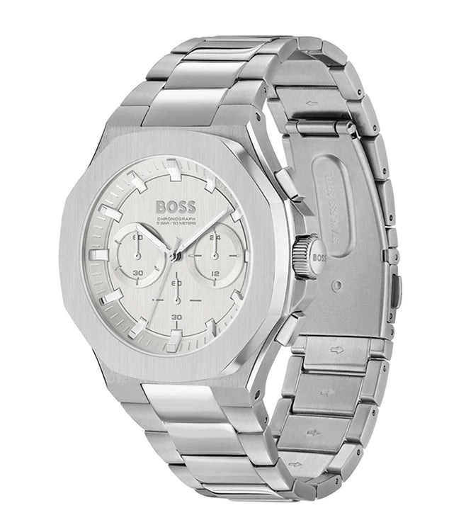 Boss 1514087 | Taper Men Quartz Silver Dial Chronograph Stainless Steel Watch.