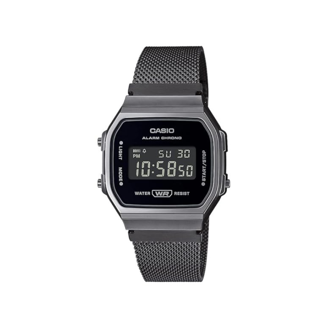 Casio A168WEMB-1BDF D259 | Vintage Unisex Quartz Black Dial Digital Stainless Steel Watch