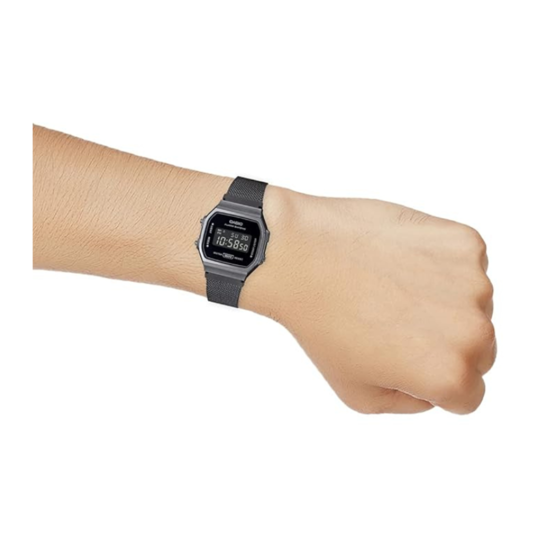 Casio A168WEMB-1BDF D259 | Vintage Unisex Quartz Black Dial Digital Stainless Steel Watch