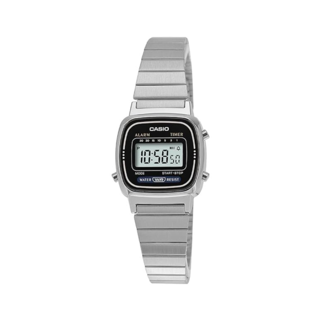 Casio LA670WA-1DF D089 | Vintage Women Quartz Black Dial Digital Stainless Steel Watch
