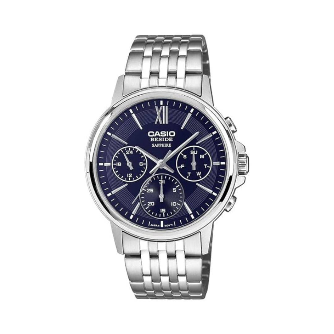 Casio BMS-300D-2AVDF A2541 | Men Quartz Blue Dial Chronograph Stainless Steel Watch