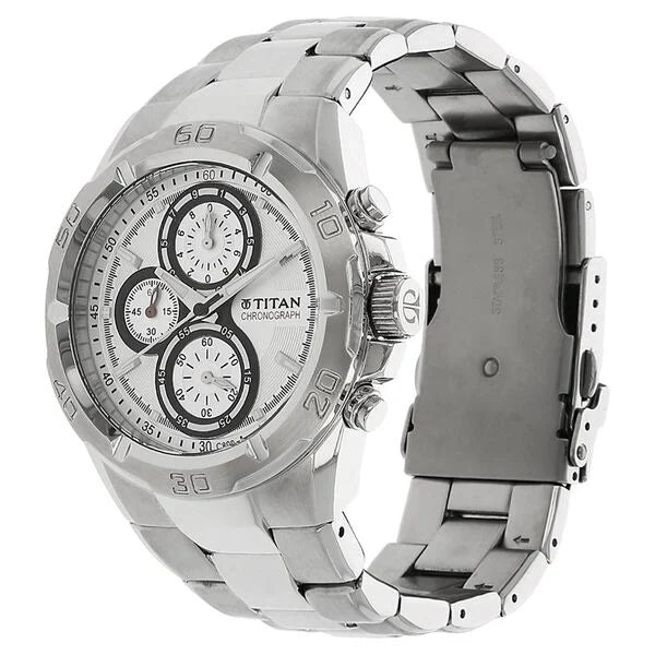 Titan 9308SM01 | Titan Chronograph Silver Dial Stainless Steel Strap watch for Men