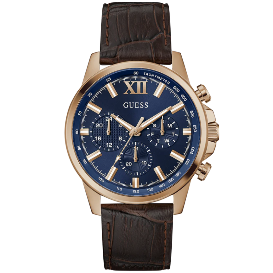 Guess GW0901G3 | Mens Brown Multi-function Leather Strap Watch.