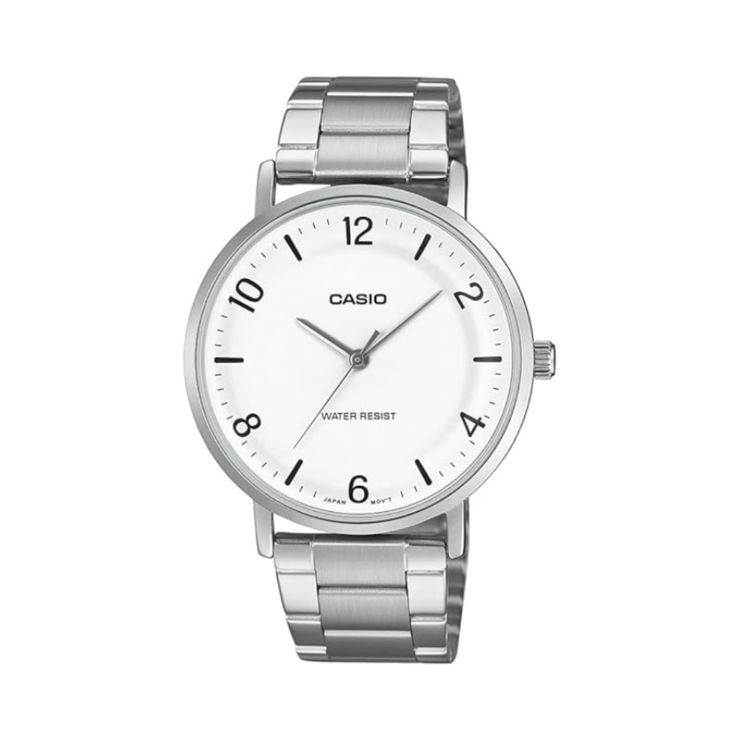 Casio MTP-VT03D-7BDF A2407 | Enticer Men Quartz White Dial Analog Stainless Steel Watch