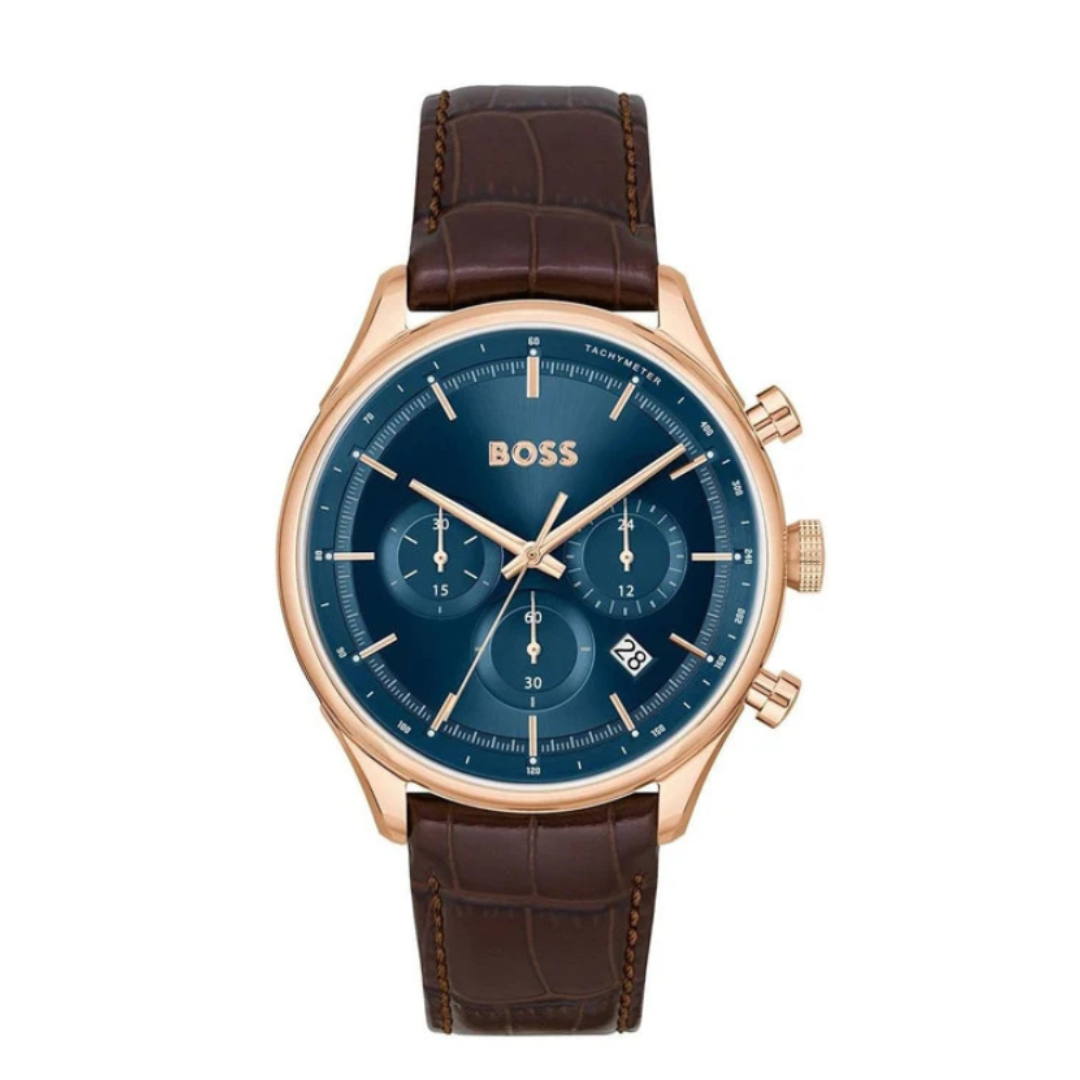Boss 1514050 | Gregor Men Quartz Blue Dial Analog Leather Watch .
