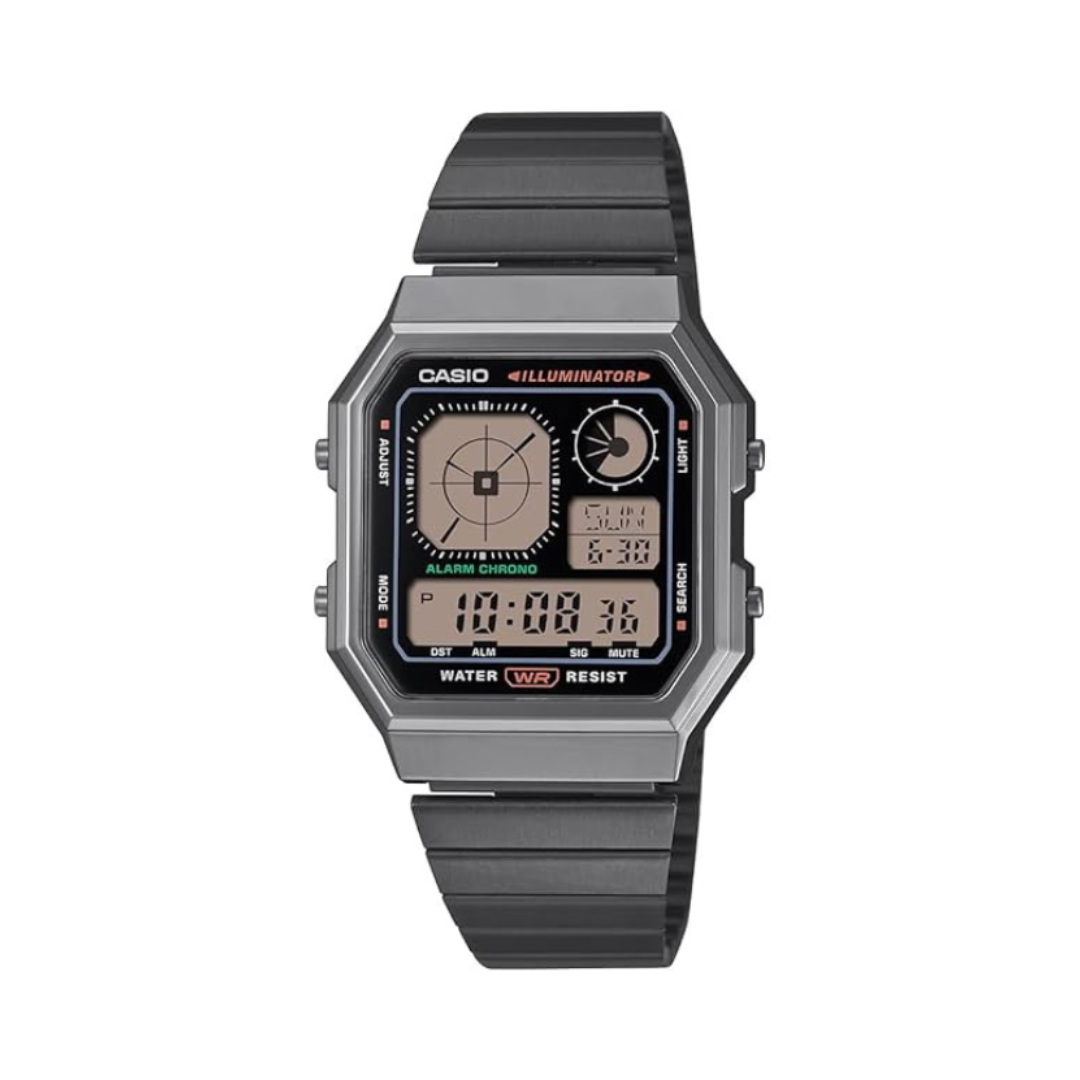 Casio A130WEGG-1ADF D391 | Vintage Unisex Quartz Black Dial Digital Stainless Steel Watch