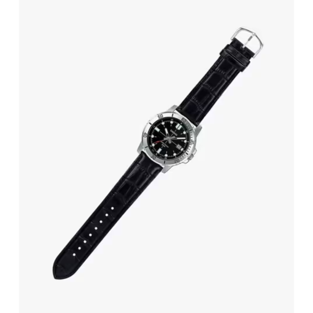 Casio MTP-VD01L-1EVUDF A1371 | Enticer Men Quartz Black Dial Analog Leather Watch.