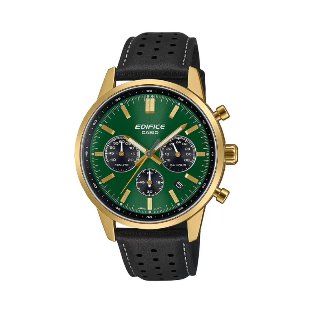 Casio EFR-575CL-3ADF ED658 | Edifice Men Quartz Green Dial Multi-Function Leather Watch