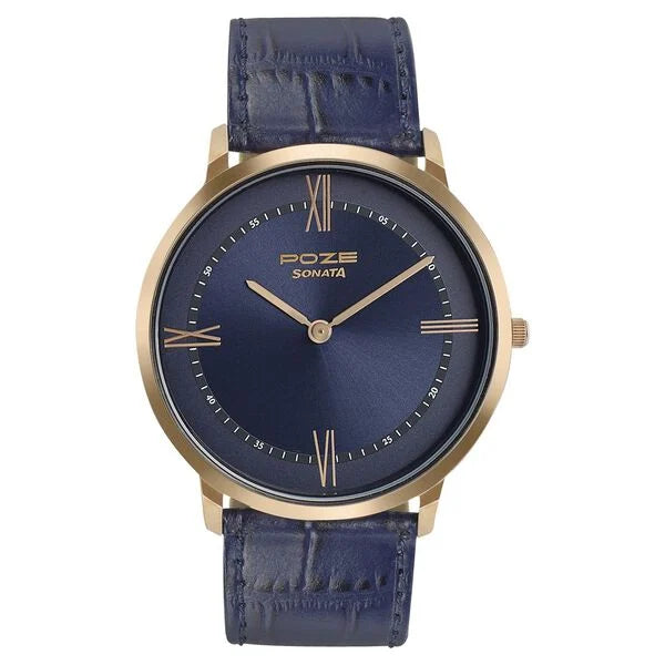 Sonata SP70006WL01 | Sonata Poze Quartz Analog Blue Dial Leather Strap Watch for Men