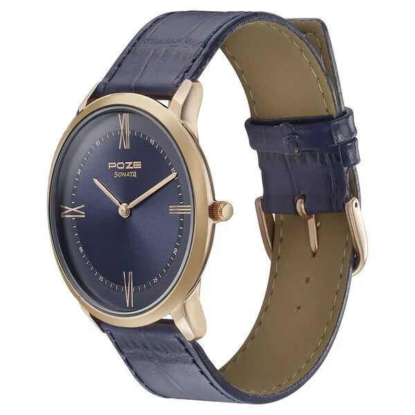 Sonata SP70006WL01 | Sonata Poze Quartz Analog Blue Dial Leather Strap Watch for Men
