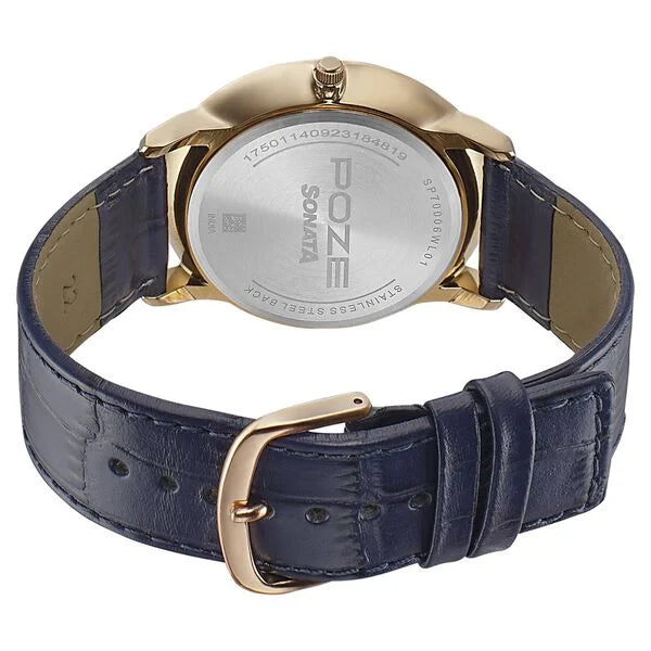 Sonata SP70006WL01 | Sonata Poze Quartz Analog Blue Dial Leather Strap Watch for Men