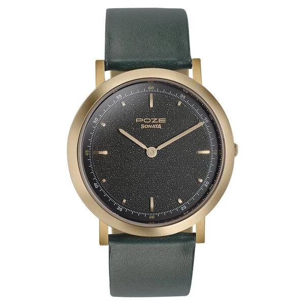 Sonata SP70008WL01 | Sonata Poze Quartz Analog Green Dial Leather Strap Watch for Men