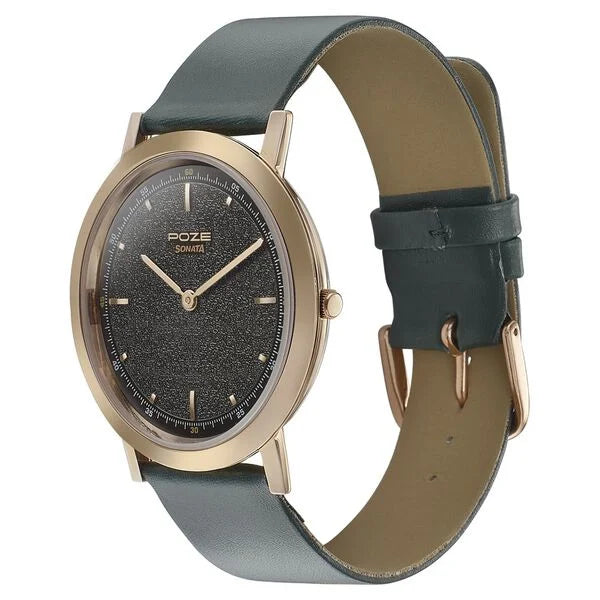 Sonata SP70008WL01 | Sonata Poze Quartz Analog Green Dial Leather Strap Watch for Men