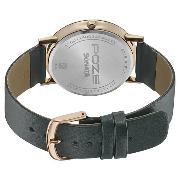 Sonata SP70008WL01 | Sonata Poze Quartz Analog Green Dial Leather Strap Watch for Men