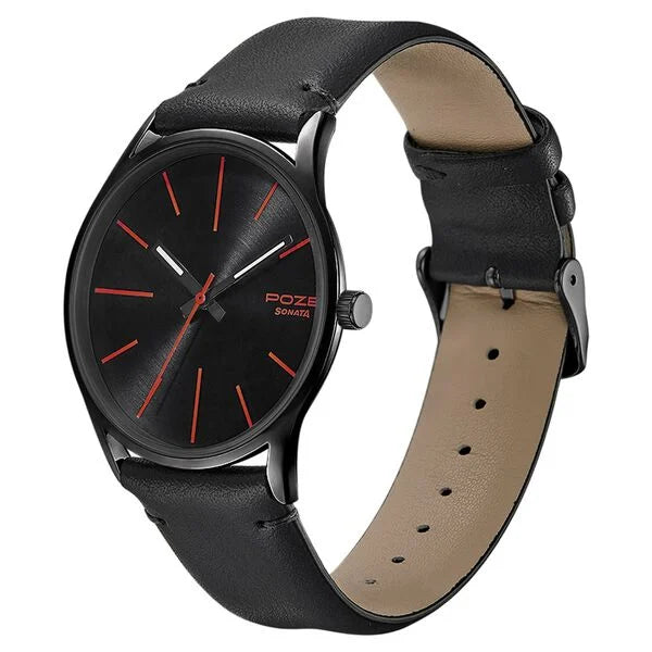 Sonata SP70013NL01W | Poze by Sonata Quartz Analog Black Dial PU Leather Strap Watch for Men