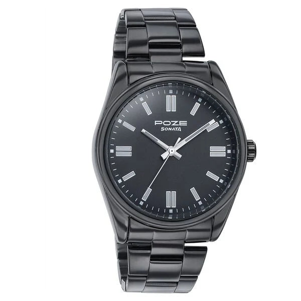 Sonata SP700033NM01W | Sonata Poze Quartz Analog Black Dial Black Metal Strap Watch For Men