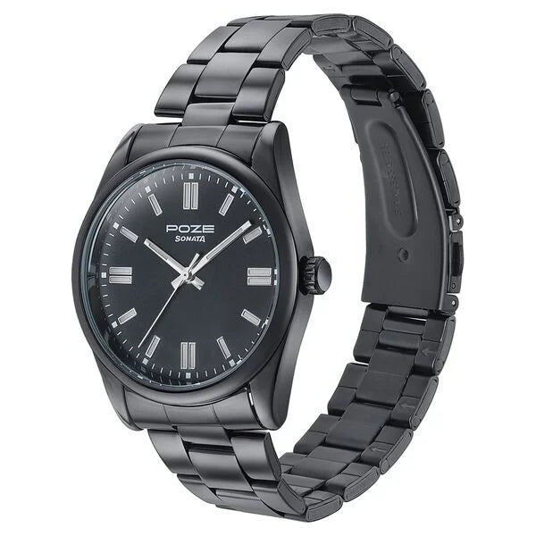 Sonata SP700033NM01W | Sonata Poze Quartz Analog Black Dial Black Metal Strap Watch For Men