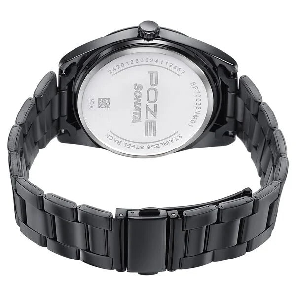 Sonata SP700033NM01W | Sonata Poze Quartz Analog Black Dial Black Metal Strap Watch For Men