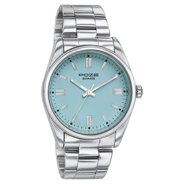 Sonata SP70033SM02 | Sonata Poze Quartz Analog Blue Dial Silver Metal Strap Watch For Men