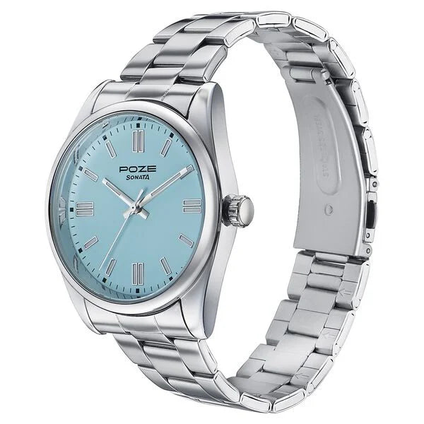 Sonata SP70033SM02 | Sonata Poze Quartz Analog Blue Dial Silver Metal Strap Watch For Men