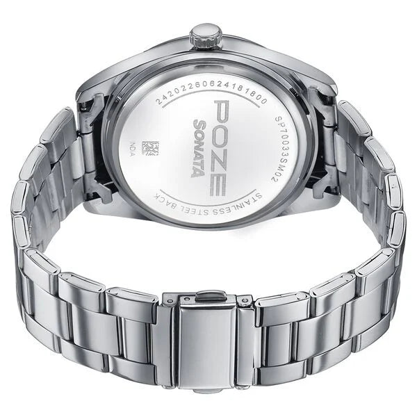 Sonata SP70033SM02 | Sonata Poze Quartz Analog Blue Dial Silver Metal Strap Watch For Men