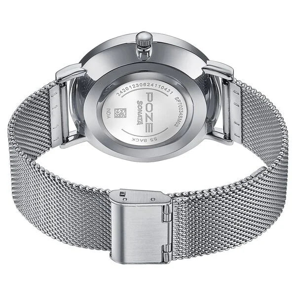 Sonata Poze SP70034SM02 | Sonata Poze Quartz Analog White Dial Silver Metal Strap Watch For Men