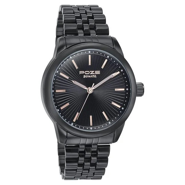 Sonata SP70040NM01W | Sonata Poze Quartz Analog Black Dial Black Color Stainless Steel Strap Watch For Men