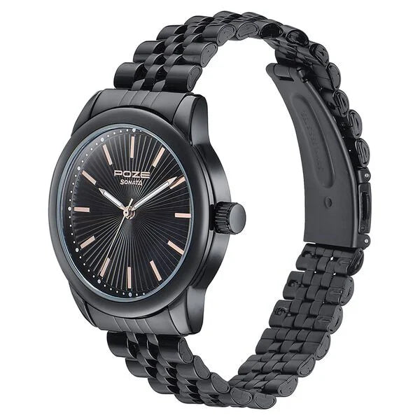 Sonata SP70040NM01W | Sonata Poze Quartz Analog Black Dial Black Color Stainless Steel Strap Watch For Men