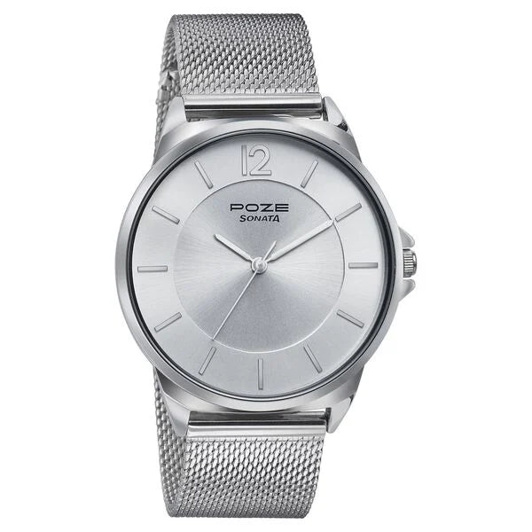 Sonata SP70042SM01 | Sonata Poze Quartz Analog Silver Dial Silver Color Stainless Steel Strap Watch For Men