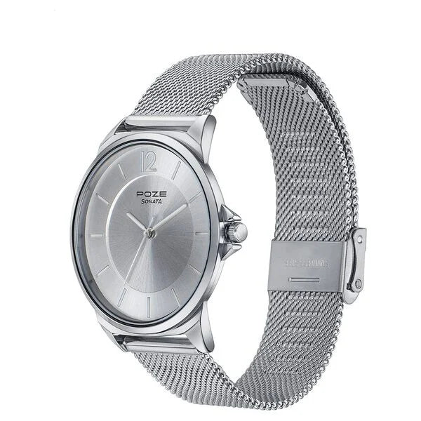Sonata SP70042SM01 | Sonata Poze Quartz Analog Silver Dial Silver Color Stainless Steel Strap Watch For Men